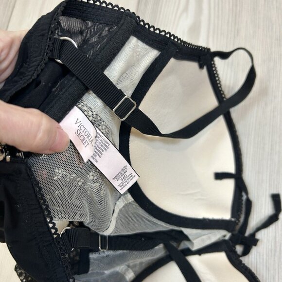 Victoria’s Secret Corset Womens Size 34D Black Lace Top Tie Front Back Zip - Picture 6 of 9